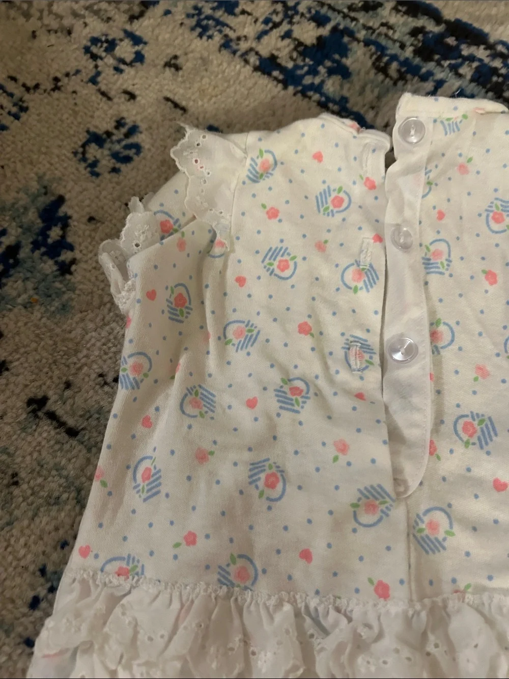 Vintage Carter's Pastel Floral Romper with Eyelet Lace Trim Size 6M